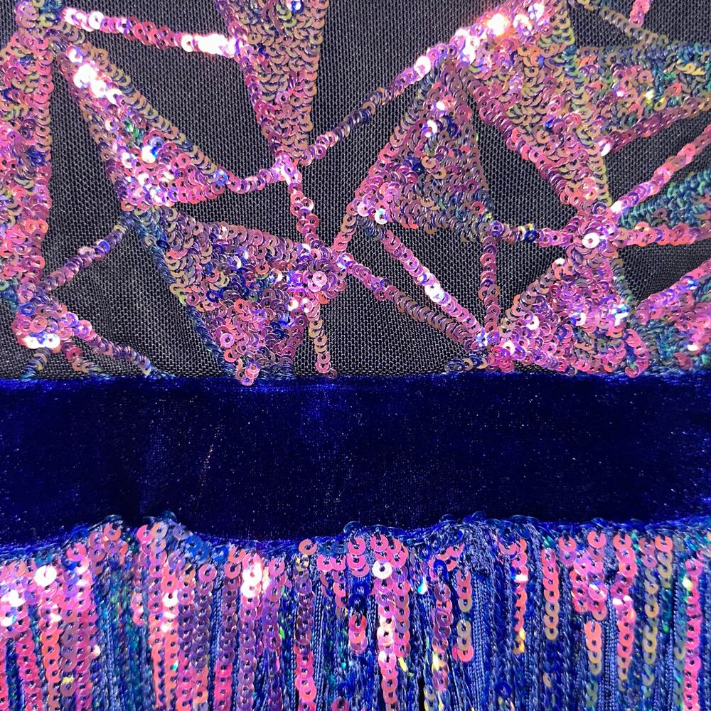 Weissman Showtime Girls ‘Misbehave’ Dance Blue Velvet Sequin Fringe Dress SC - Picture 5 of 16